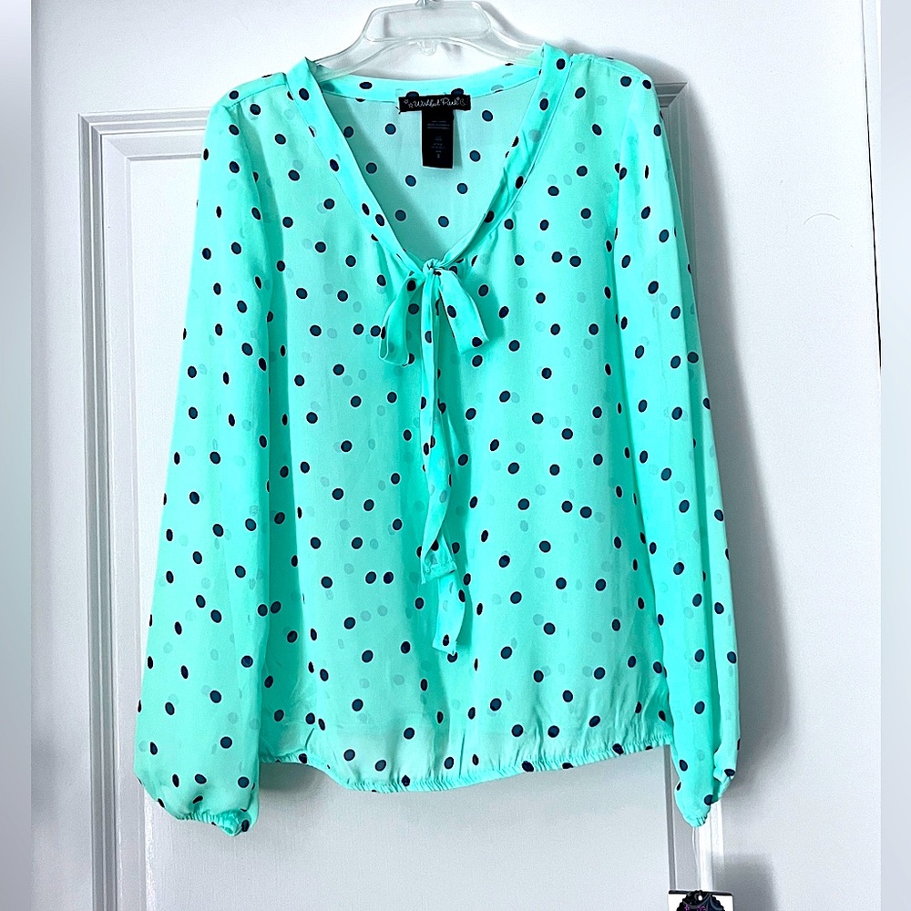 Wishful Park Green & Navy long-sleeve women’s top•sheer•small•with tags